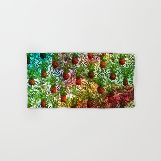 Pineapples - Tropical fruit watercolor illustration pattern Hand & Bath Towel