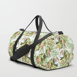 Watercolor pink green black bird greenery floral Duffle Bag