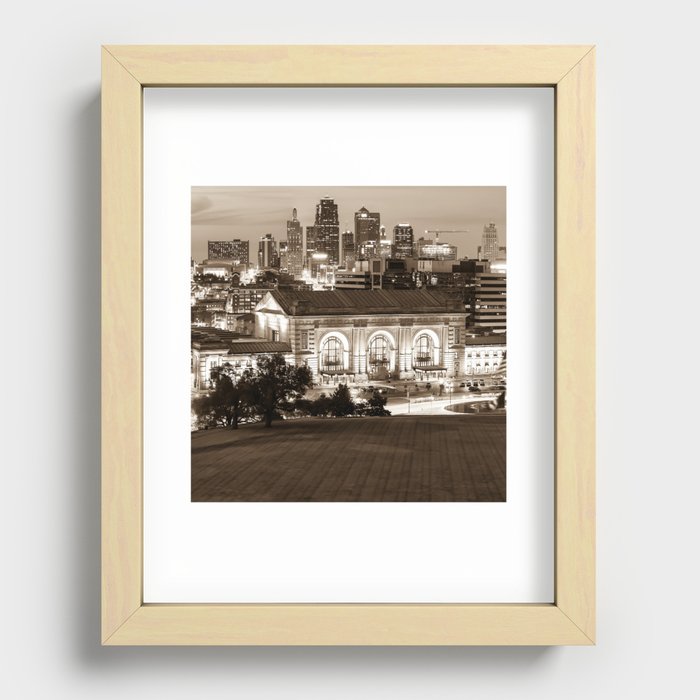 Kansas City Sepia Toned Skyline - Square Format Recessed Framed Print