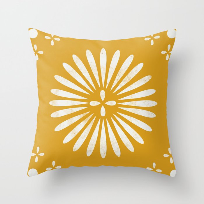 Happy Sunshine - yellow art, sunshine, boho art, bohemian, tile, home decor, yellow, yellow art print Throw Pillow