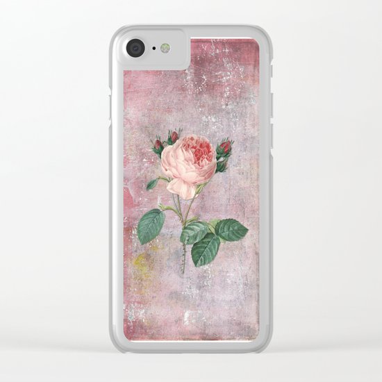 Vintage Rose - on pink grunge backround - Roses and flowers Clear iPhone Case