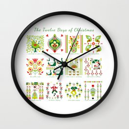 12 Days of Christmas Folk Art Style Wall Clock