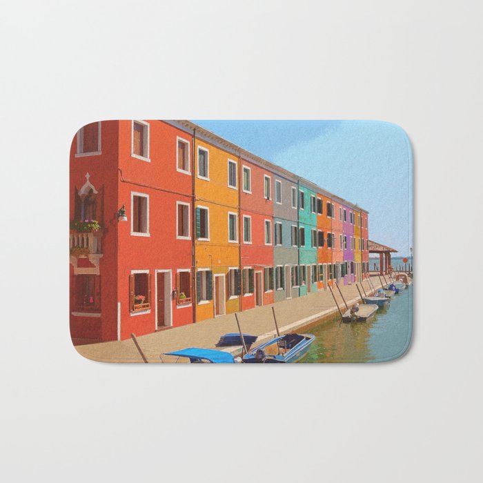 Brightly Coloured Homes Burano Venice Italy #3 Bath Mat