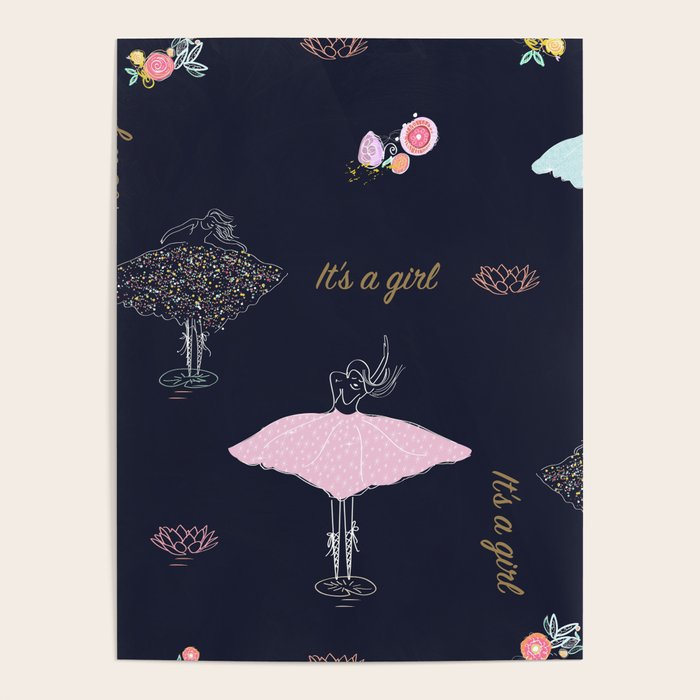 Ballerina symbols, flowers and lotus flowers Poster by gulsengunel