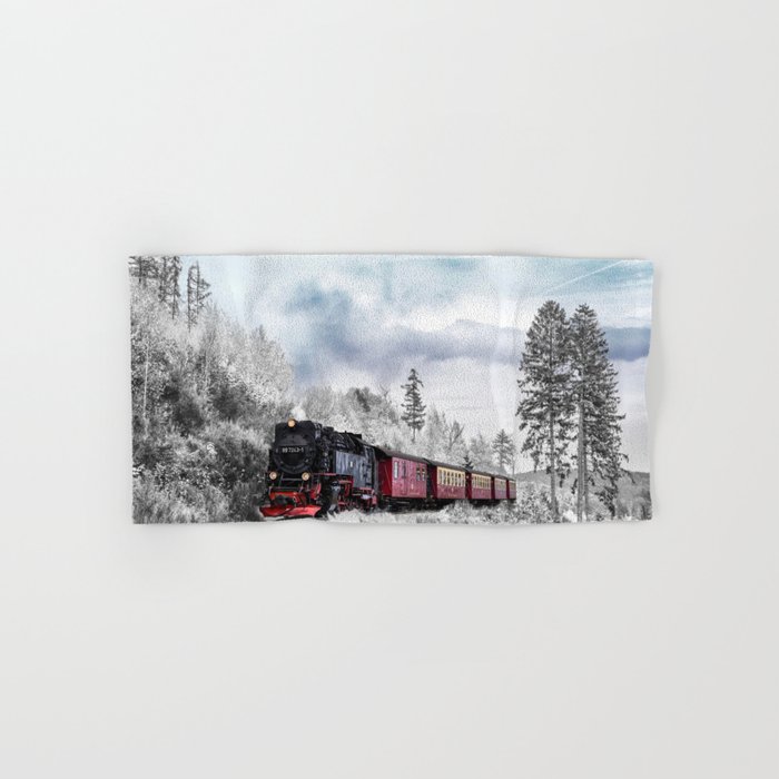 Vintage train,snow,winter art Hand & Bath Towel