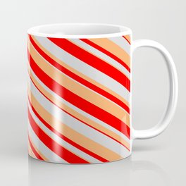 [ Thumbnail: Light Grey, Brown & Red Colored Lines Pattern Coffee Mug ]