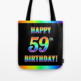[ Thumbnail: Fun, Colorful, Rainbow Spectrum “HAPPY 59th BIRTHDAY!” Tote Bag ]