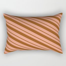 [ Thumbnail: Dark Salmon & Brown Colored Lined Pattern Rectangular Pillow ]