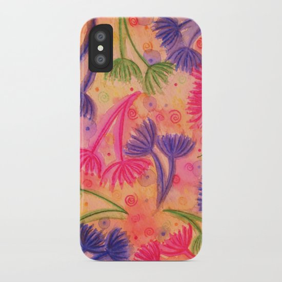 COW PARSLEY 3 - Happy Neon Pink Cherry Acid Green Nature Floral Abstract Watercolor Painting Pattern iPhone Case
