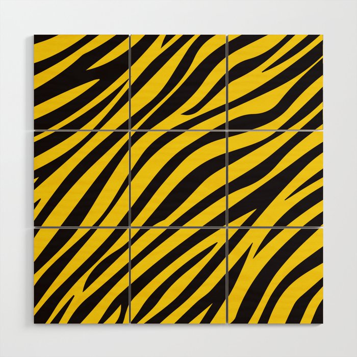 Yellow and Black Abstraction Lines Wood Wall Art
