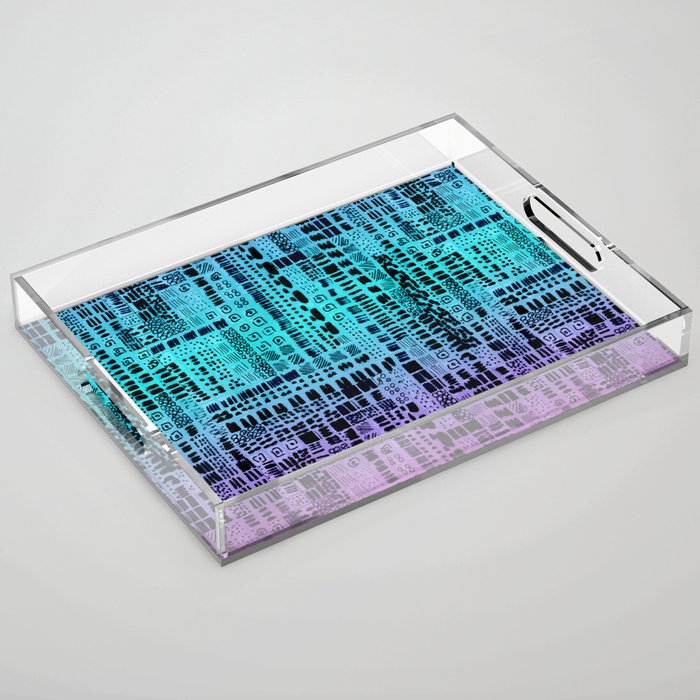 turquoise and purple ink marks hand-drawn collection Acrylic Tray