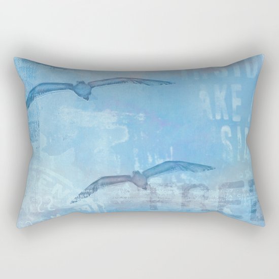 Free sea gull blue mixed media art Rectangular Pillow