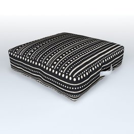 Bamako Striped and Dotted Pattern in Black and Almond Cream Outdoor Floor Cushion