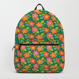 70s Retro Flowers on Checkered Teal (pattern) Backpack