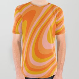 Retro 70s Swirl Pattern Orange Pink All Over Graphic Tee