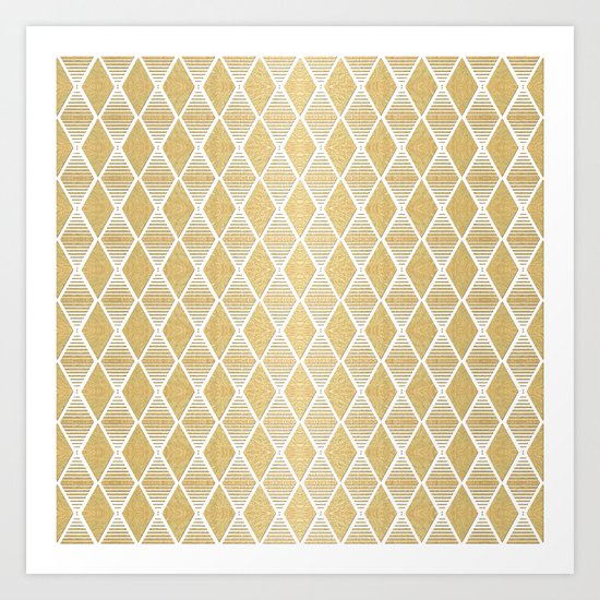 White and Gold Geometric Pattern Art Print