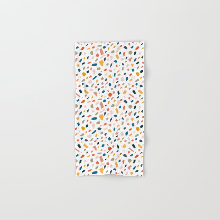 Terrazzo, Abstract Quirky Shapes Bohemian Modern Pattern Confetti Celebration Random Colorful Shapes Hand & Bath Towel