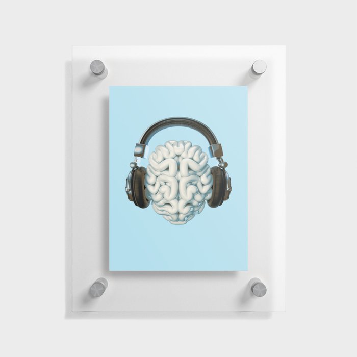 Mind Music Connection /3D render of human brain wearing headphones Floating Acrylic Print