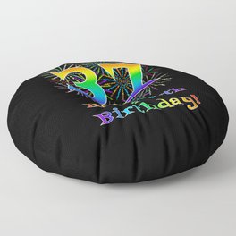 [ Thumbnail: 37th Birthday - Fun Rainbow Spectrum Gradient Pattern Text, Bursting Fireworks Inspired Background Floor Pillow ]