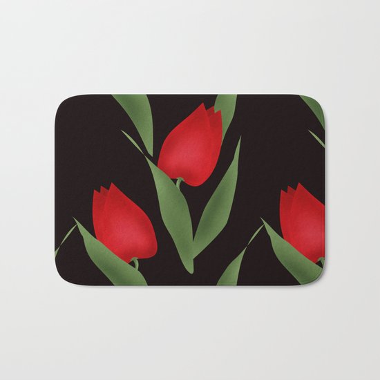 Tulips on black . Bath Mat