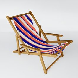 [ Thumbnail: Red, Blue & Beige Colored Striped Pattern Sling Chair ]