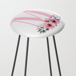 Floral Botanical Watercolor Spray Monogram M Counter Stool