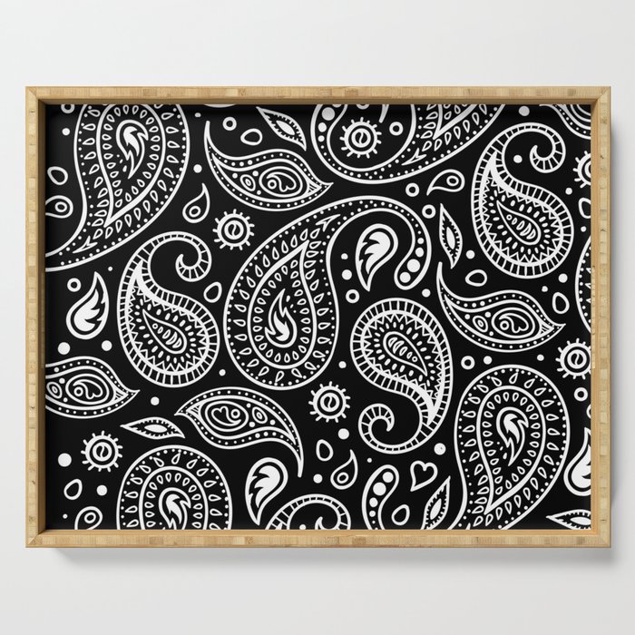 Black and White Bandana Paisley Pattern For Real Riders Serving Tray