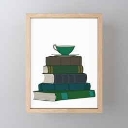 Green Book Stack and Teacup Framed Mini Art Print