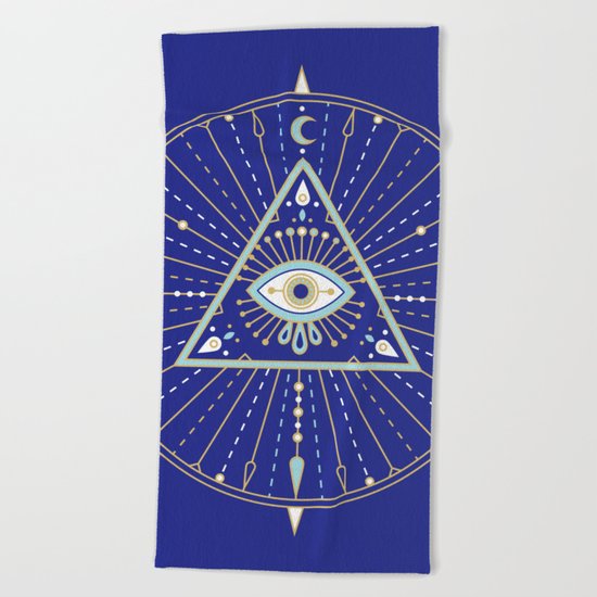 Evil Eye Mandala – Navy Beach Towel