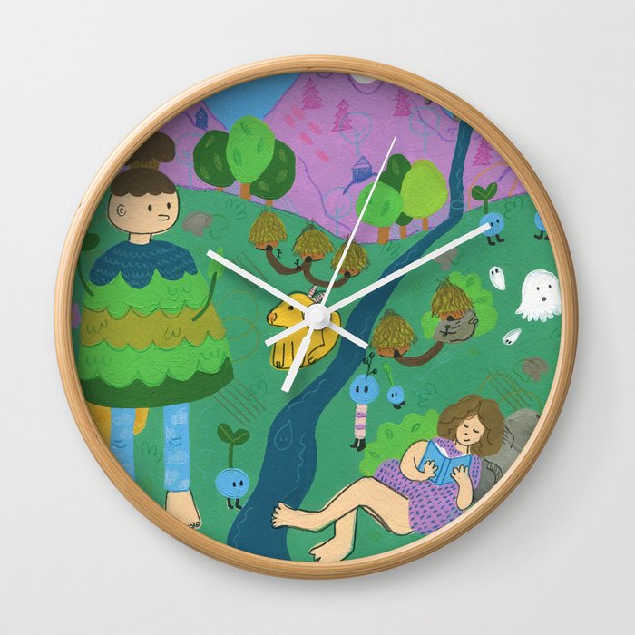 Reading with the Forest Spirits Wall Clock