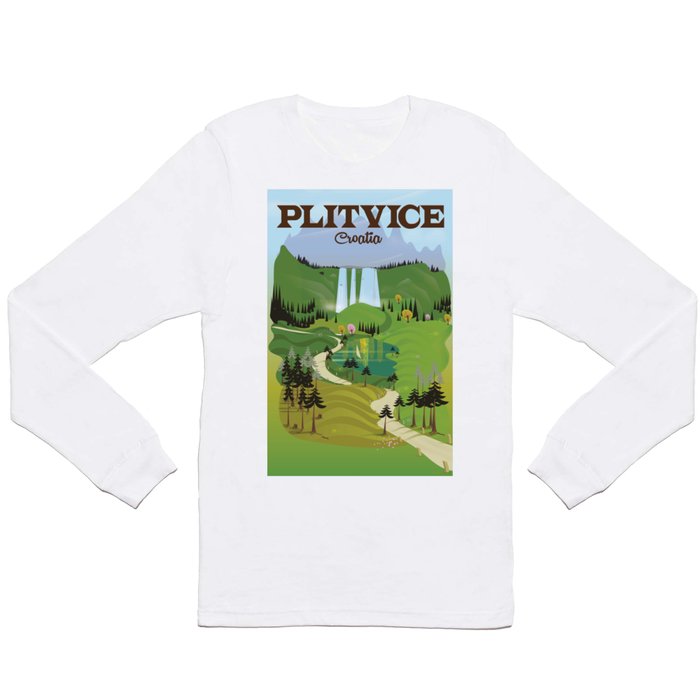 Plitvice Croatia landscape model travel poster. Long Sleeve T Shirt
