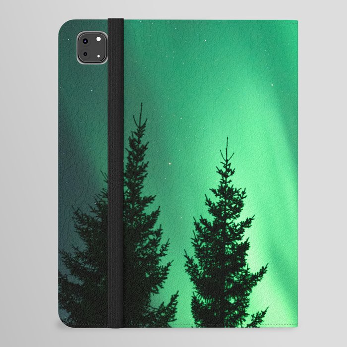 Northern Lights in the Woods Photo | Aurora Borealis in Norway Nature Art Print | Colorful Night Travel Photography iPad Folio Case