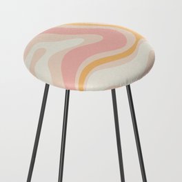 Modern Retro Liquid Swirl Abstract Pattern Square in Pale Blush Pink and Mellow Apricot Counter Stool