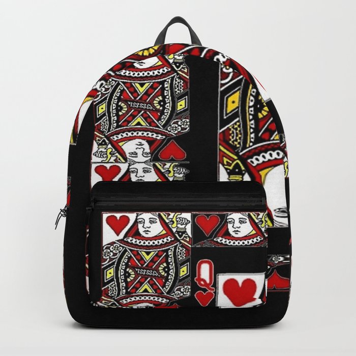  BLACK CASINO CARDS RED QUEENS OF HEARTS ABSTRACT Backpack
