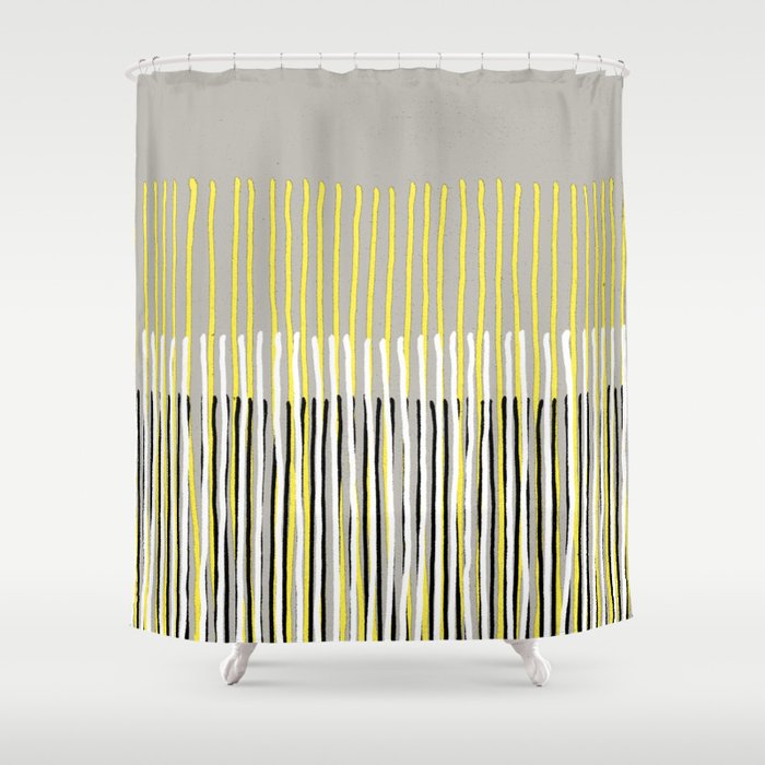 Yellow Rising Abstract Stripes In, Yellow And White Shower Curtain