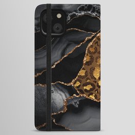 Black Marble Agate Space Landscapes With Gold Leopard Skin  iPhone Wallet Case