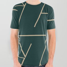 Dark green line art pattern All Over Graphic Tee