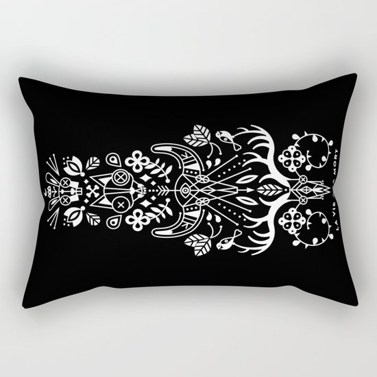 La Vie + La Mort: White Ink Rectangular Pillow