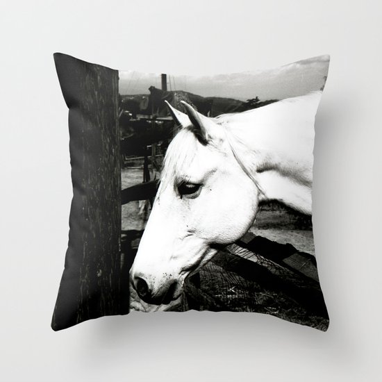 white horse Throw Pillow