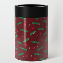 Christmas branches and stars - red Can Cooler