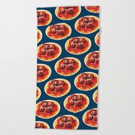 Spaghetti & Meatballs Pattern - Blue Beach Towel