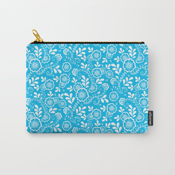 Turquoise And White Eastern Floral Pattern Carry-All Pouch