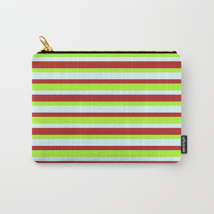 Light Green, Light Cyan, and Red Colored Striped/Lined Pattern Carry-All Pouch