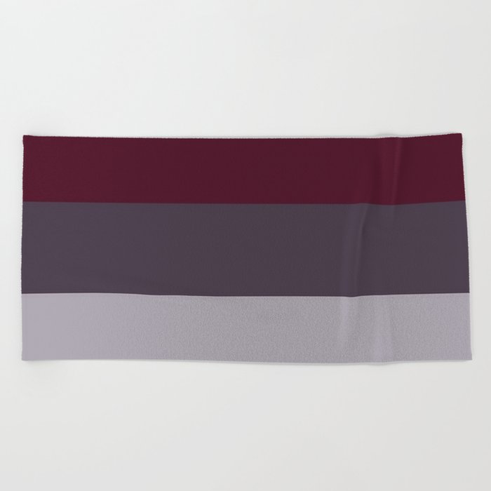 scandinavian moody winter fashion dark red plum burgundy grey stripe Beach Towel