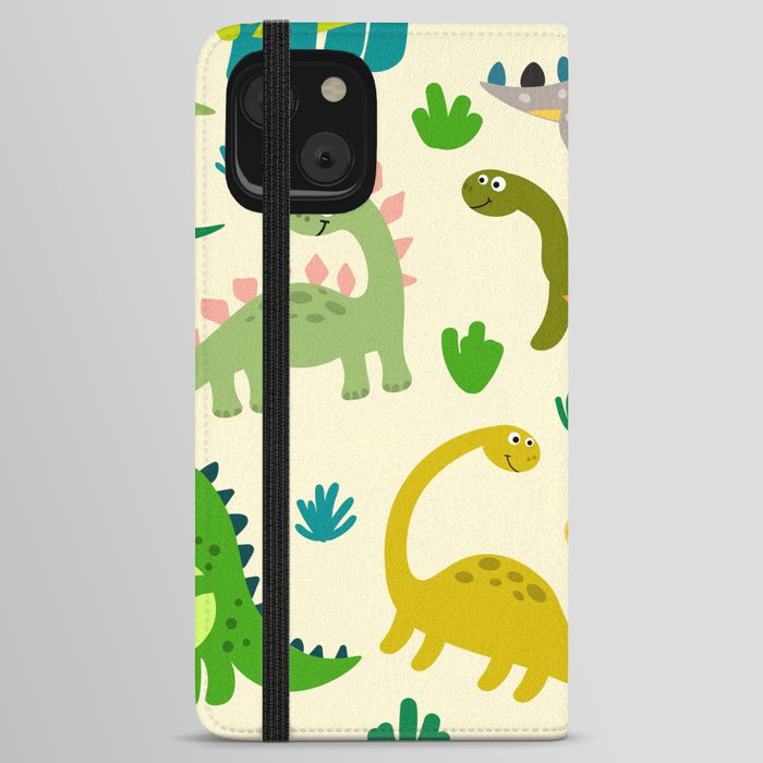 Cute Dinosaurs Pattern In Flat Style iPhone Wallet Case