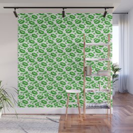 Two Kisses Collided Spring Green Lips Pattern On White Background Wall Mural