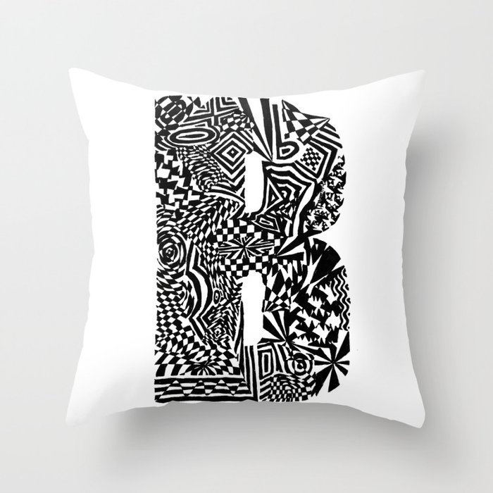 Alphabet Letter B Impact Bold Abstract Pattern (ink drawing) Throw Pillow