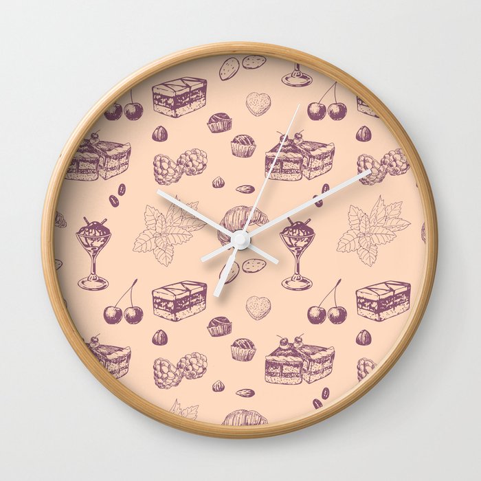 Sweet pattern with various desserts. Wall Clock
