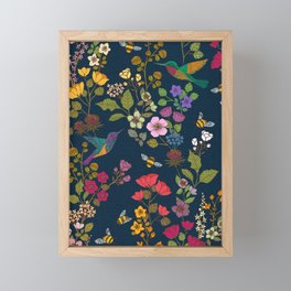 Hummingbirds and Bees {Deep Blue} Framed Mini Art Print