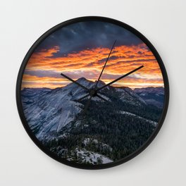 Firey Yosemite Sunrise Wall Clock | Digital, California, Fire, Wilderness, Orange, Color, Nationalpark, Morning, Photo, Landscape 